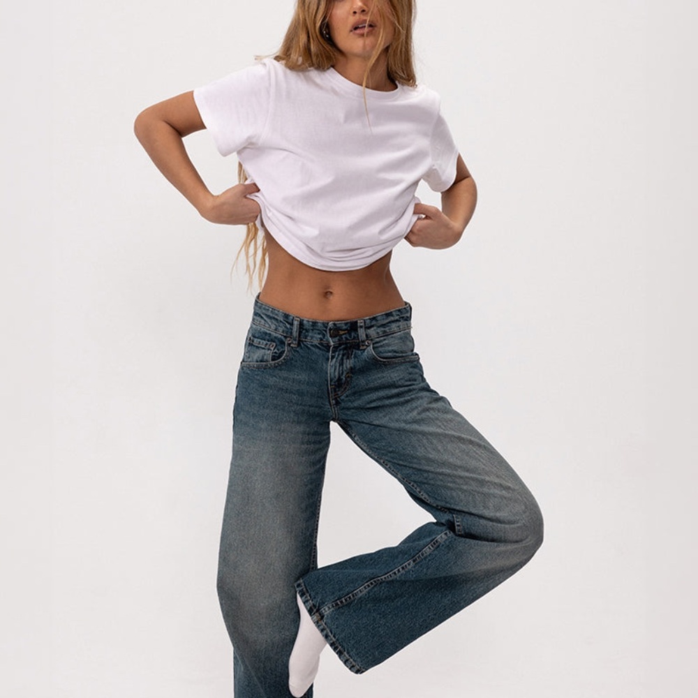 Motel Rocks Low Rise Parallel Jeans in Steel Blue W24 L32